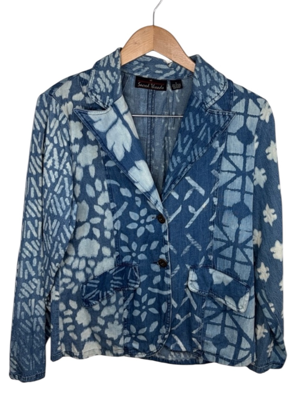 Sacred Threads Denim Chambray Bleached 2 Button Lightweight Jacket Women Size S